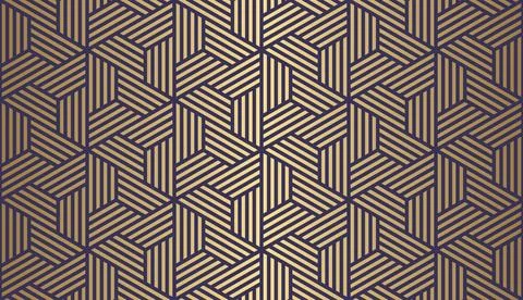 Luxury art deco eamless pattern with gold hexagon and striped line. Stock Illustration