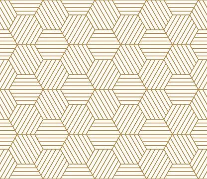 Luxury art deco seamless pattern with gold hexagon and striped line. Stock Illustration