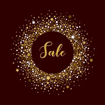 Luxury background with round frame of different sized golden dots and stars.  Stock Illustration