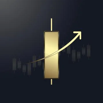A Luxury bar chart. Gold Graph chart with up trend arrow on the top used fo.. Ilustração Stock