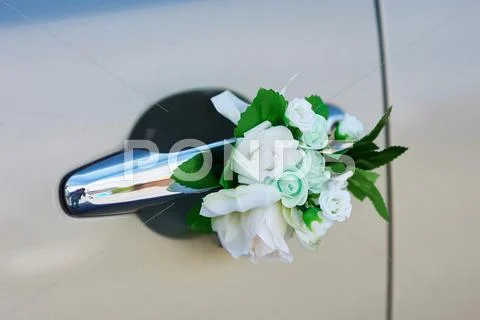 Luxury beautiful wedding car decorated with flowers Stock Photos