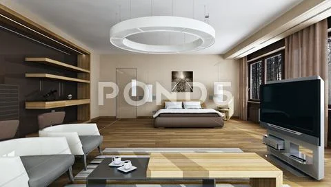 Luxury bedroom interior in daylight Stock Illustration