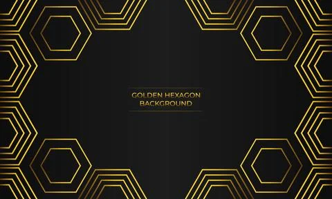 Luxury black background with abstract golden geometric hexagon shape Stock Illustration