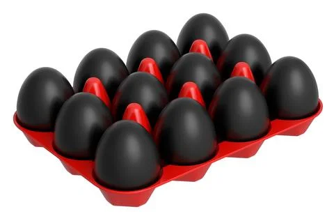 Luxury black eggs standing in plastic tray for morning breakfast Illustrazione stock