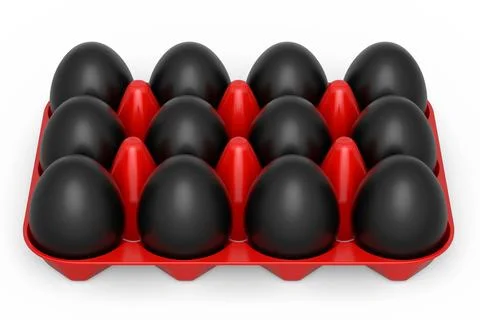 Luxury black eggs standing in plastic tray for morning breakfast Illustrazione stock