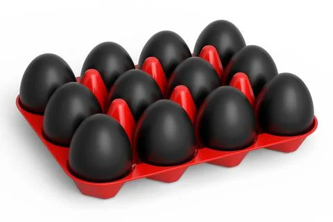 Luxury black eggs standing in plastic tray for morning breakfast Illustrazione stock