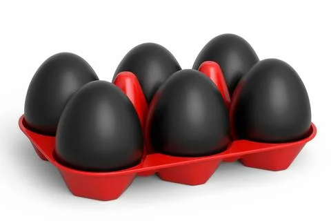 Luxury black eggs standing in plastic tray for morning breakfast Illustrazione stock