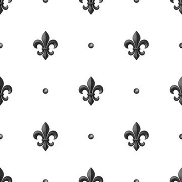 Luxury Black Fleur-de-Lis Seamless Pattern on White Background, Vector Stockillustratie
