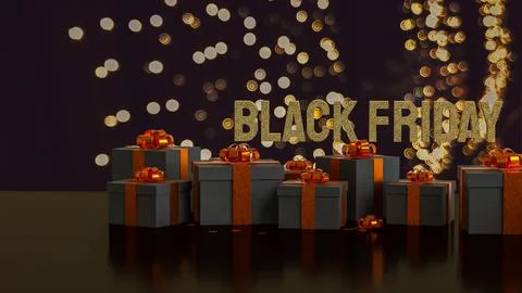 The Luxury Black Gift Boxes with Orange Ribbon 3d rendering. Stock Illustration