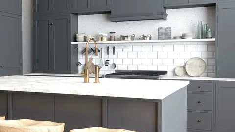 Luxury black kitchen interior Stock Footage