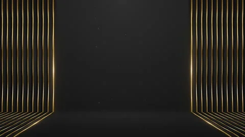 Luxury Black Studio Stage with Vertical Gold Pillars Particles Background Loop 動画素材 335347202