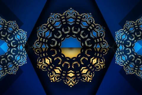 Luxury Blue Mandala Pattern With Ornate Floral And Geometric Elements 库存插图
