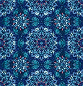Luxury Blue Pattern Flower Boho Stock Illustration