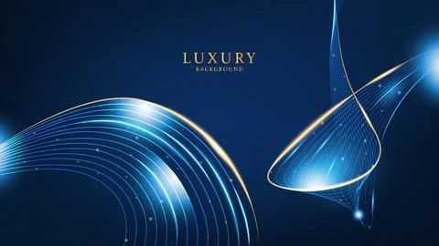 Luxury Blue Technology Background with Glowing Gold Light Waves and Elegant.. Illustrazione stock