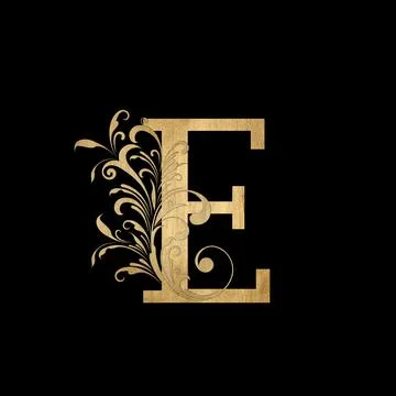 Luxury Boutique Letter E Monogram Logo, Vintage Golden Letter With Elegant Fl Stock Illustration