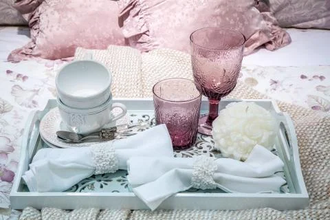Luxury breakfast in bed Stock Photos