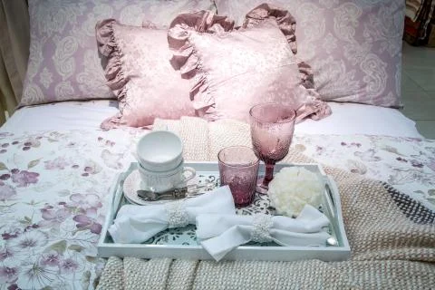 Luxury breakfast in bed Stock Photos