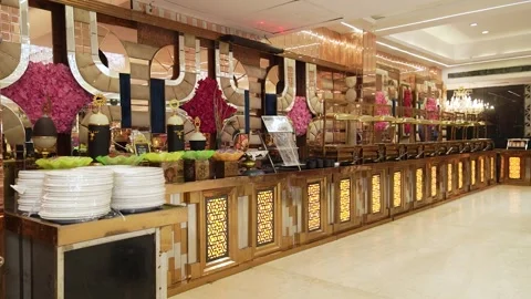 Luxury Buffet Catering Setup at Indian Wedding Venue in Lucknow Stock Footage 345707757