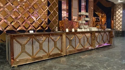 Luxury Buffet Serving Station in Elegant Banquet Hall Stock Footage 341763595