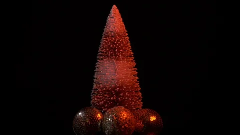Luxury candy cane Christmas tree- ornaments rotating- red 4k Stock Footage 98201837