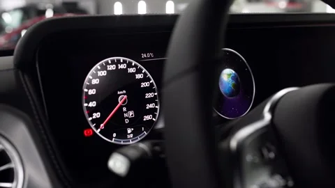 Luxury car dashboard, electronical speedometer. High tech control panel. close Stock Footage 131553513