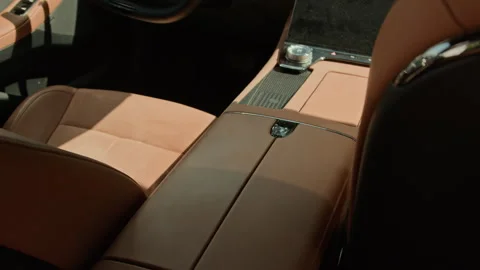 Luxury Car Interior with Brown Leather Seats Stock Footage 343375024