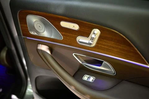 Luxury car interior door panel with ambient lighting Photos