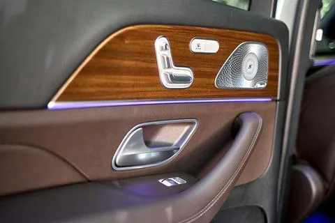 Luxury car interior door panel with ambient lighting Photos