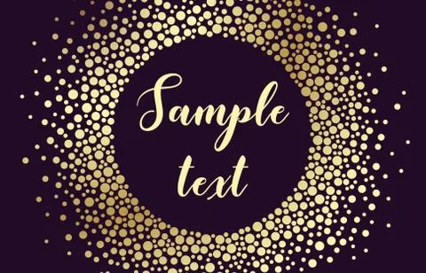 Luxury card with round frame of different sized golden dots on a purple backg Stock Illustration