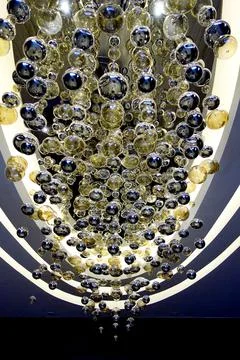 Luxury ceiling lamp vertical image with lots of cristal bubbles Stock Photos