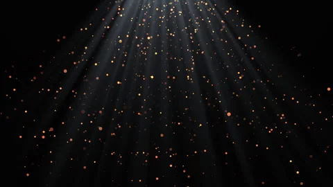 Luxury celebration background of glowing light rays with falling gold particles Stockbeeldmateriaal 343421486