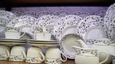Luxury ceramic dinner set with royal design Stock Footage 320958711
