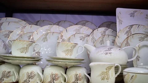 Luxury ceramic dinnerware set with royal patterns Stock Footage 320958717