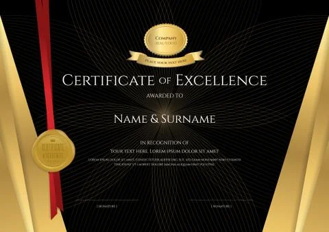 Luxury certificate template with elegant black and golden border frame, Diplo Stock Illustration