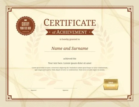 Luxury certificate template with elegant border frame, Diploma design for gra Stock Illustration
