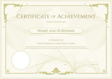 Luxury certificate template with elegant border frame, Diploma design for gra Stock Illustration