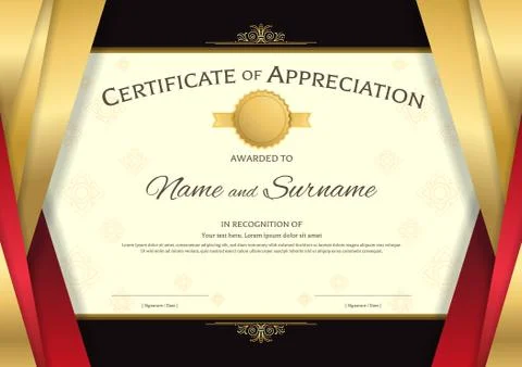Luxury certificate template with elegant red and golden border frame, on Thai Stock Illustration