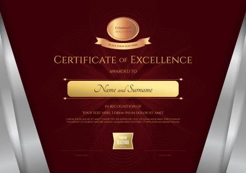 Luxury certificate template with elegant silver border frame, Diploma design  Stock Illustration