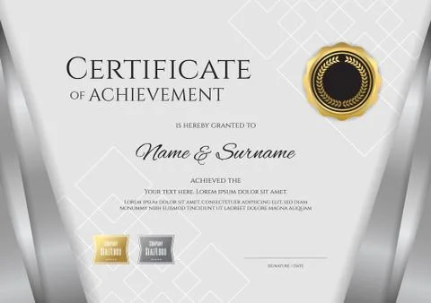 Luxury certificate template with elegant silver border frame, Diploma design  Stock Illustration