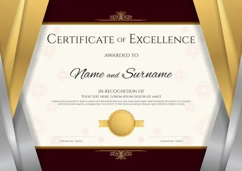 Luxury certificate template with elegant silver and golden border frame, Dipl Stock Illustration