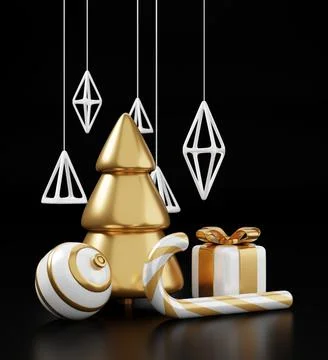 Luxury christmas 3d render banner or greeting card. Modern Minimal New year a Foto stock