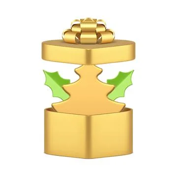 Luxury Christmas composition gift box with spruce and mistletoe 3d icon rea.. Stock Illustration