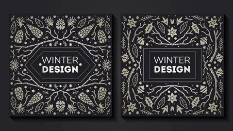 Luxury Christmas frames set, abstract sketch winter design templates for package Stock Illustration