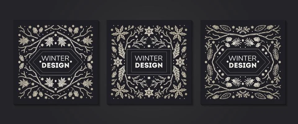 Luxury Christmas frames set, abstract sketch winter design templates for package 库存插图