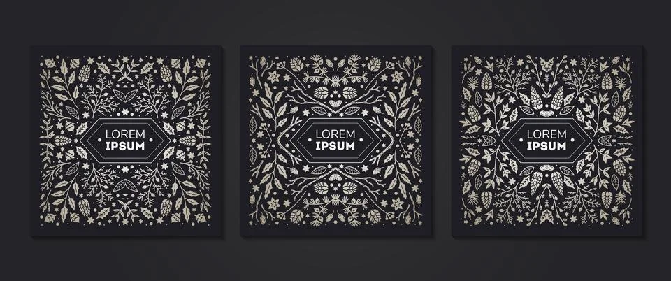 Luxury Christmas frames set, abstract sketch winter design templates for package Stock Illustration