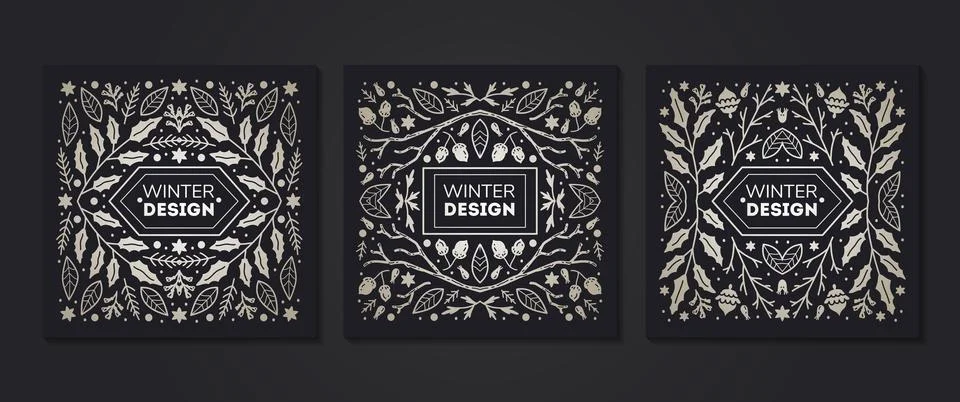 Luxury Christmas frames set, abstract sketch winter design templates for package Stock Illustration