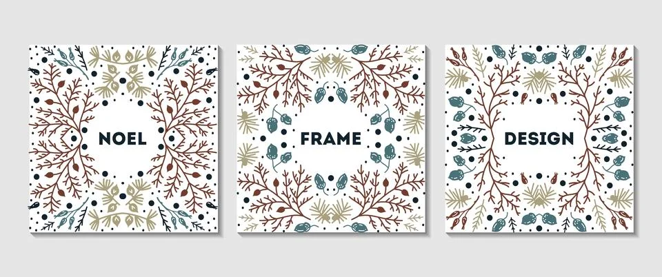 Luxury Christmas frames set, abstract sketch winter design templates for package Illustrazione stock