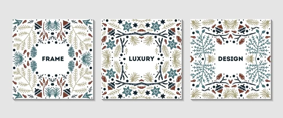 Luxury Christmas frames set, abstract sketch winter design templates for package Illustrazione stock