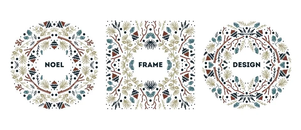 Luxury Christmas frames set, abstract sketch winter design templates for package Illustrazione stock
