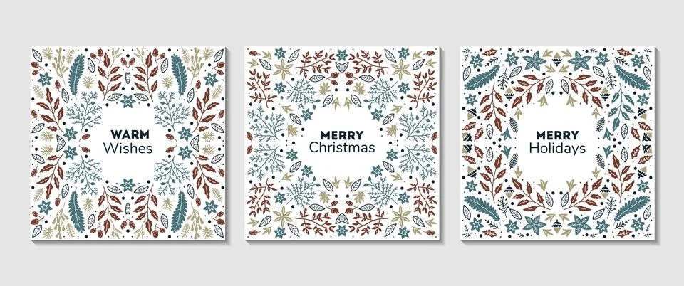 Luxury Christmas frames set, abstract sketch winter design templates for package Stock Illustration